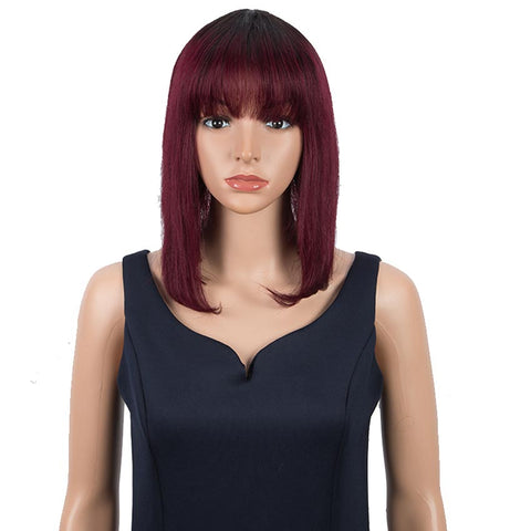 Image of Rebecca Fashion Ombre Burgundy Wigs 10 Inch Human Hair 1B/99J Wig With Bangs
