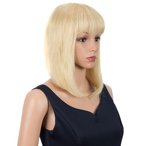 Image of Rebecca Fashion Blonde Straight Bob Wig Human Hair 613 Wigs 10 inch Wigs With Bangs