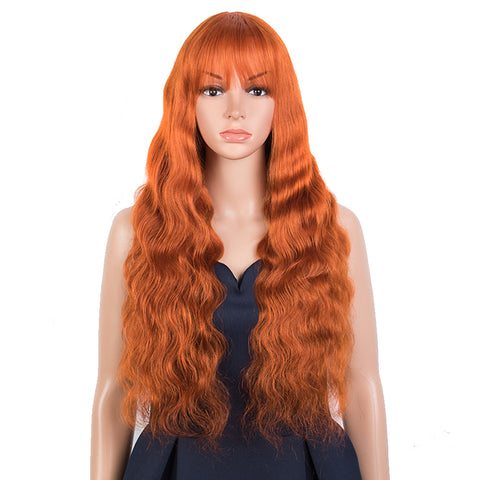 Image of Rebecca Fashion Hightlight Orange Body Wave Human Hair Wigs with Bangs 100% High-quality Human Hair Wig with Bangs for Black Women Ginger Color