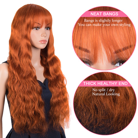 Image of Rebecca Fashion Hightlight Orange Body Wave Human Hair Wigs with Bangs 100% High-quality Human Hair Wig with Bangs for Black Women Ginger Color