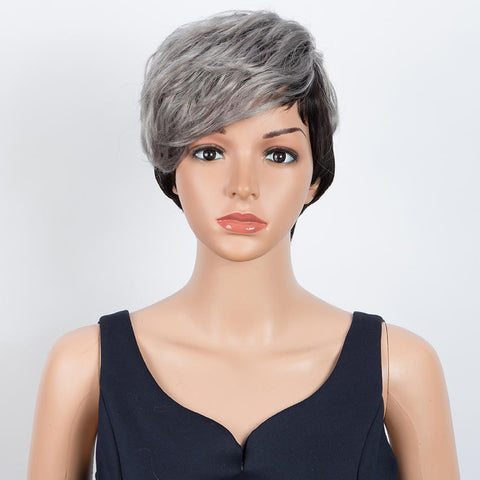 Image of Rebecca Fashion Short Wavy Layered gray Human Hair Wigs Left Side Wigs