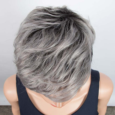 Image of Rebecca Fashion Short Wavy Layered gray Human Hair Wigs Left Side Wigs