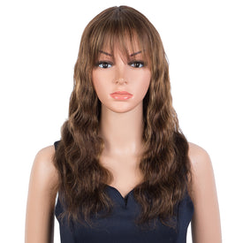 Rebecca Fashion Hightlight Brown Body Wave Human Hair Wigs with Bangs 100% High-quality Human Hair Wig with Bangs for Black Women 130% Density