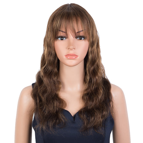 Image of Rebecca Fashion Hightlight Brown Body Wave Human Hair Wigs with Bangs 100% High-quality Human Hair Wig with Bangs for Black Women 130% Density