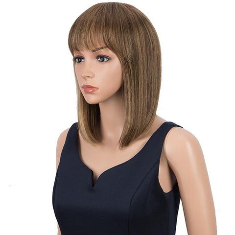 Rebecca Fashion Ombre Colors Wig Straight Human Hair Wigs With Bangs 10 Inch