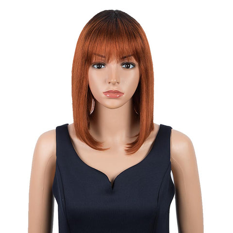 Image of Rebecca Fashion Brown Red Auburn Ombre Straight Wig With Bangs 10 Inch Short Bob Wigs