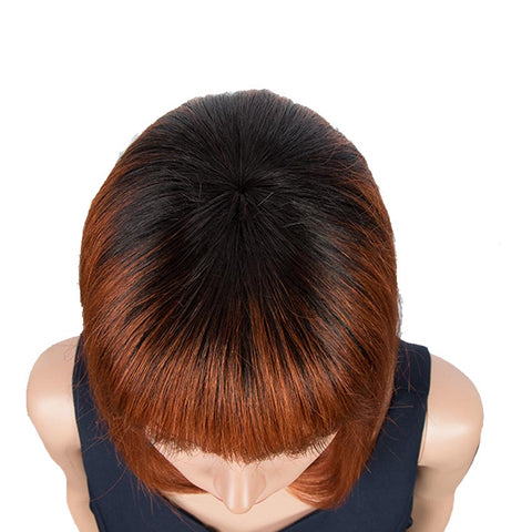 Image of Rebecca Fashion Brown Red Auburn Ombre Straight Wig With Bangs 10 Inch Short Bob Wigs