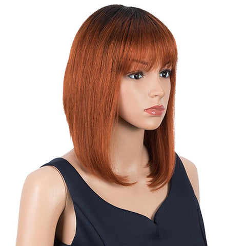 Image of Rebecca Fashion Brown Red Auburn Ombre Straight Wig With Bangs 10 Inch Short Bob Wigs