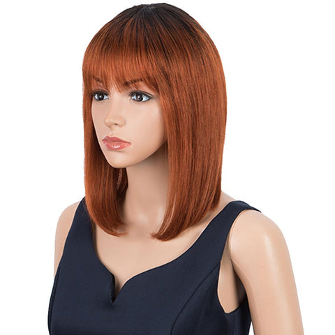 Image of Rebecca Fashion Brown Red Auburn Ombre Straight Wig With Bangs 10 Inch Short Bob Wigs