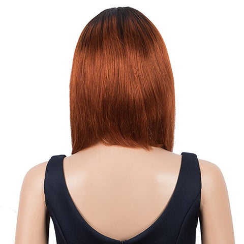 Image of Rebecca Fashion Brown Red Auburn Ombre Straight Wig With Bangs 10 Inch Short Bob Wigs