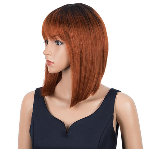 Rebecca Fashion Brown Red Auburn Ombre Straight Wig With Bangs 10 Inch Short Bob Wigs