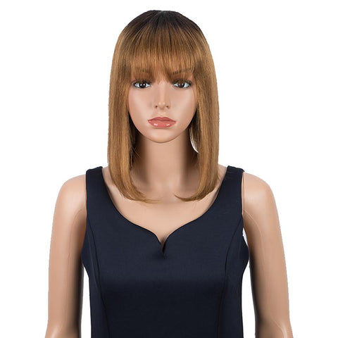 Image of Rebecca Fashion Brown And Black Ombre Human Hair Wigs Short Bob Wig With Bangs
