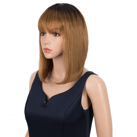 Image of Rebecca Fashion Brown And Black Ombre Human Hair Wigs Short Bob Wig With Bangs