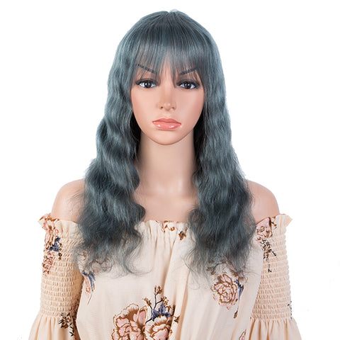 Rebecca Fashion Hightlight Blue Body Wave Human Hair Wigs with Bangs 100% High-quality Human Hair Wig with Bangs for Black Women 130% Density