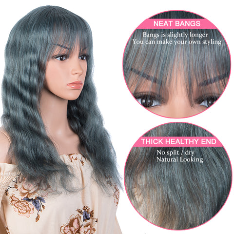 Image of Rebecca Fashion Hightlight Blue Body Wave Human Hair Wigs with Bangs 100% High-quality Human Hair Wig with Bangs for Black Women 130% Density