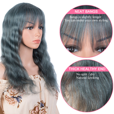 Rebecca Fashion Hightlight Blue Body Wave Human Hair Wigs with Bangs 100% High-quality Human Hair Wig with Bangs for Black Women 130% Density