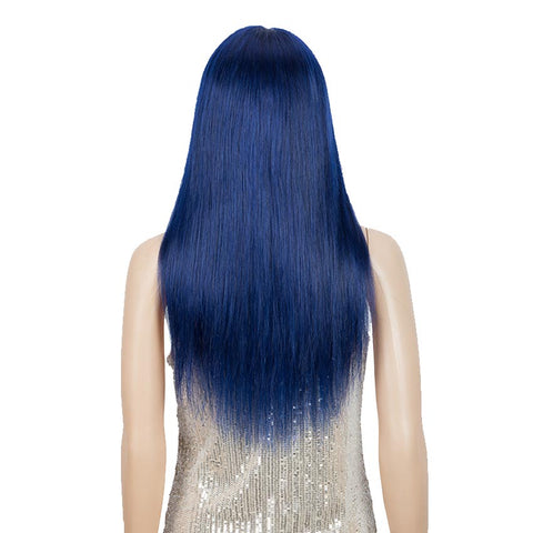 Image of Rebecca Fashion Blue Wig Human Hair No-lace Wigs With Bangs For Women