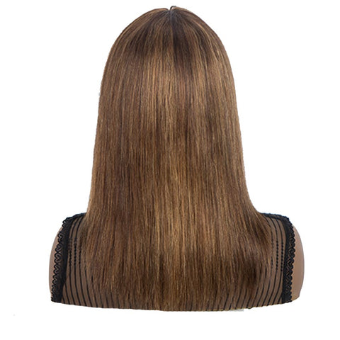 Image of Rebecca Fashion Wig With Bangs Human Hair Brown Color Wigs Straight Hair Basic Cap Wig