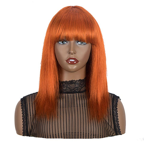 Rebecca Fashion Orange Wigs Straight Human Hair Wigs With Bangs For Women Ginger Color