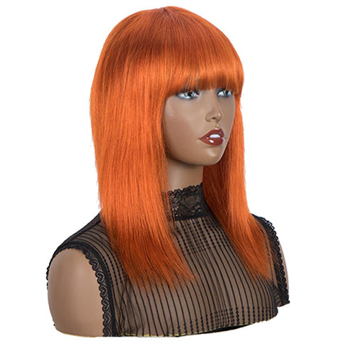 Image of Rebecca Fashion Orange Wigs Straight Human Hair Wigs With Bangs For Women Ginger Color