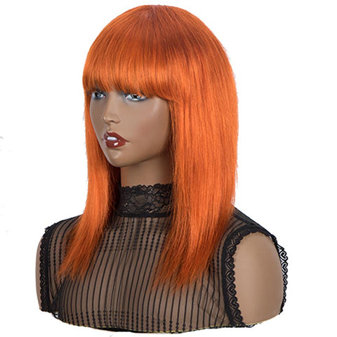 Image of Rebecca Fashion Orange Wigs Straight Human Hair Wigs With Bangs For Women Ginger Color