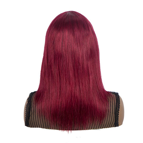 Image of Rebecca Fashion Burgundy Red Straight Human Hair Wigs With Bangs Basic Cap Wigs