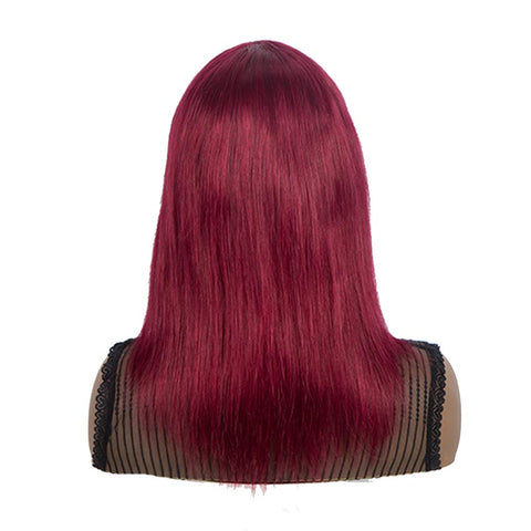 Rebecca Fashion Burgundy Red Straight Human Hair Wigs With Bangs Basic Cap Wigs