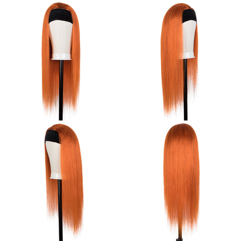 Image of Rebecca fashion Straight Headband Wigs Human Hair Wigs Ginger Wig Human Hair Headband Wig For Women Orange Color
