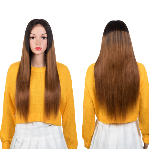 Image of Rebecca Fashion 100% Hight-quality Virgin Human Hair Wigs 4x4 Lace Closure Wigs Straight Human Hair 150% Density Ombre Brown Color