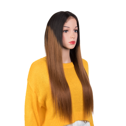 Image of Rebecca Fashion 100% Hight-quality Virgin Human Hair Wigs 4x4 Lace Closure Wigs Straight Human Hair 150% Density Ombre Brown Color