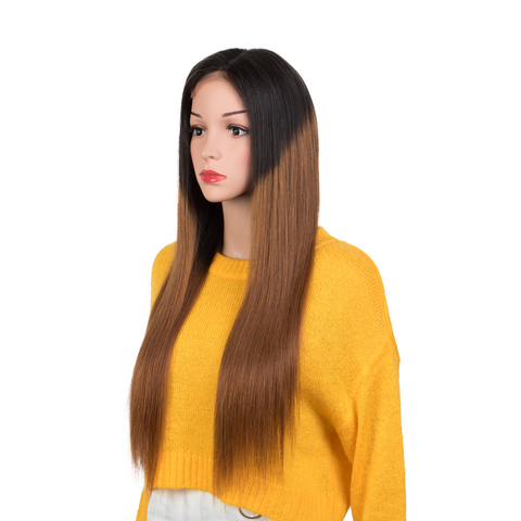 Image of Rebecca Fashion 100% Hight-quality Virgin Human Hair Wigs 4x4 Lace Closure Wigs Straight Human Hair 150% Density Ombre Brown Color