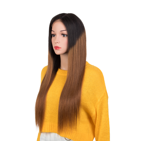 Rebecca Fashion 100% Hight-quality Virgin Human Hair Wigs 4x4 Lace Closure Wigs Straight Human Hair 150% Density Ombre Brown Color