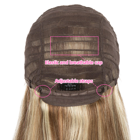 Image of Rebecca Fashion Human Hair Lace Calp Wigs Wigs with Natural Lace Hairline Straight Wig with Baby Hair Piano Brown Blonde Color