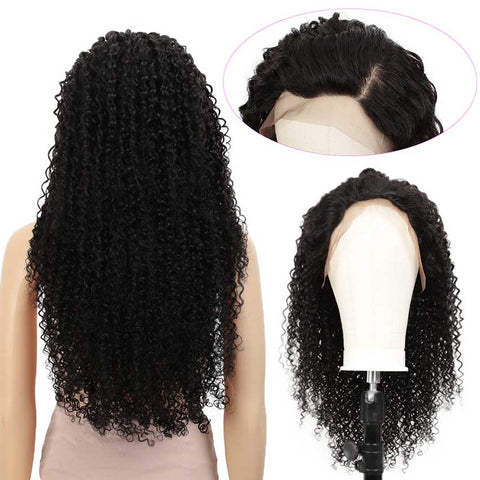Image of Rebecca Fashion 13x4 Lace Frontal Wigs Kinky Curly 100% Human Hair 180% Density Natural Black Color