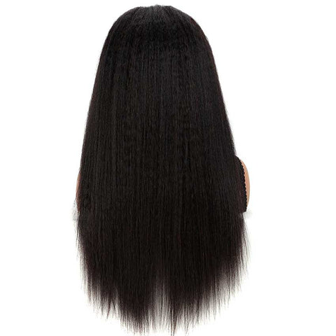Rebecca Fashion 13x4 Lace Front Wigs Kinky Straight Human Hair 180% Density Natural Black Color