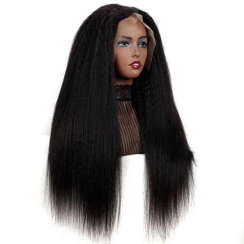 Rebecca Fashion 13x4 Lace Front Wigs Kinky Straight Human Hair 180% Density Natural Black Color