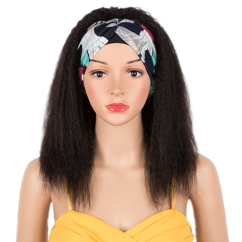 Image of Rebecca Fashion Remy Human Hair Headband Wig Kinky Straight Headwrap Wigs 150% Density Natural Color
