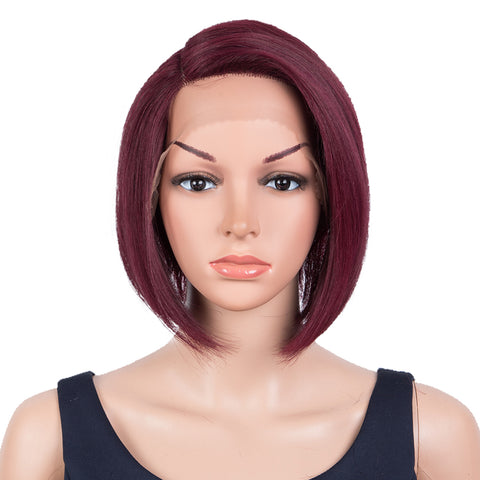 Image of Rebecca Fashion Human Hair Bob Wigs Side Lace Part Straight Bob Wigs for Women Burgundy Red Color