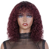 Rebecca Fashion Short Curly Wigs with Curly Bangs Kinky Curly Wigs for Black Women Virgin Remy Wig Can Be Restyled Ombre Burgundy Red Color