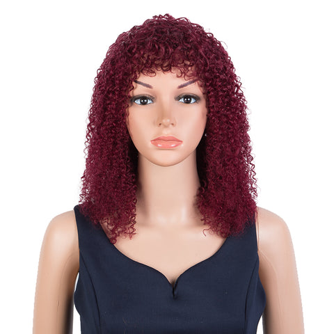 Image of Rebecca Brazilian Short Curly Bob Wig Human Hair Wigs With Bangs Machine Made Wigs For Women Remy Curly Bob Wig Burgundy Color