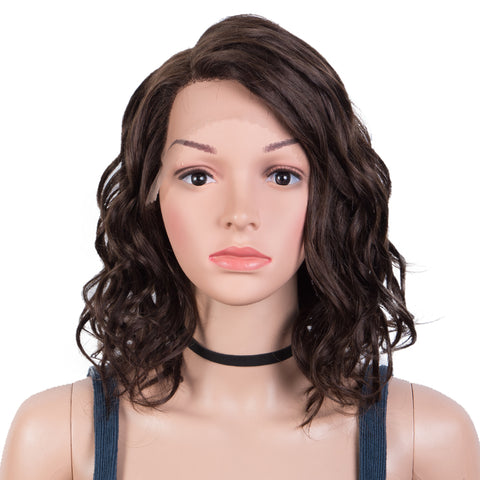 Image of Rebecca Fashion Human Hair Lace Front Wigs 5 inch Side Lace Part Wigs 12 inch Water Wavy Wig  Brown Color