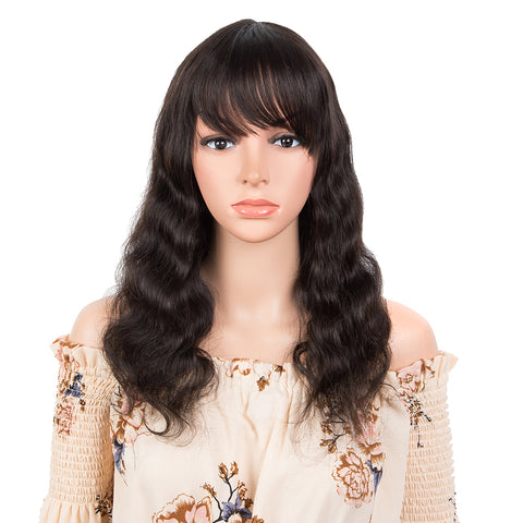 Image of Rebecca Fashion Human Hair Wig with Bangs Natural Color Wigs for Women