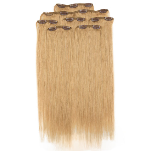 Image of Rebecca Fashion Remy Clip In Human Hair Extensions Straight Clip on Human Hair Dark Blonde Color 7 Pcs