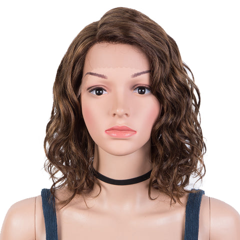 Image of Rebecca Fashion Human Hair Lace Front Wigs 5 inch Side Lace Part Wigs 12 inch Water Wavy Wig  Brown Color