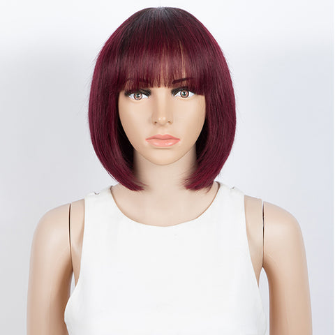 Image of Rebecca Fashion Straight Bob Wigs With Bangs Human Hair Ombre Colors