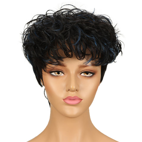 Image of Rebecca Fashion Human Hair Wigs For Women 9 Inch Short Curly Pixie Cut Wigs Colorful Wig