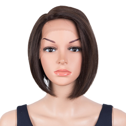 Image of Rebecca Fashion Human Hair Bob Wigs Side Lace Part Straight Bob Wigs for Women Brown Color