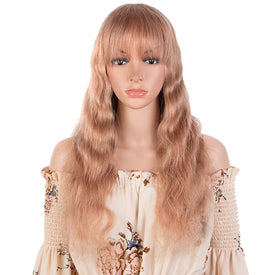 Rebecca Fashion Hightlight Pink Body Wave Human Hair Wigs with Bangs 100% High-quality Human Hair Wig with Bangs for Black Women 130% Density