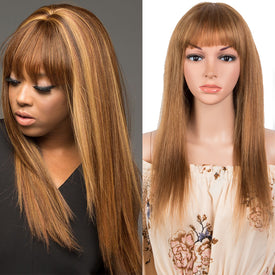 Rebacca Fashion Ombre Color Straight Human Hair Wig With Bangs For Women Full Machine Made Wigs Human Hair