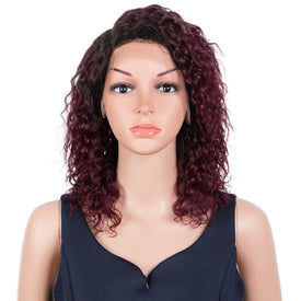 Rebecca Fashion Human Hair Lace Front Wigs 5 inch Side Lace Part Wigs 14 inch Curly Wavy Wig for Black Women Ombre Burgundy Red Color